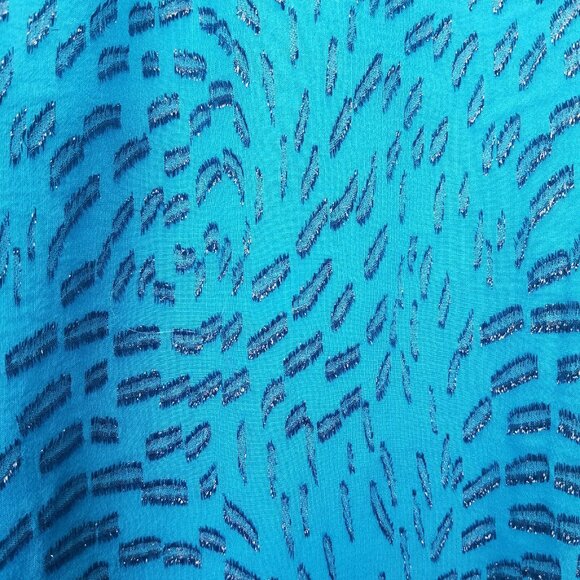 Lilly Pulitzer Caline Blouse Women M Teal Bay Silk Swirl Clip Silver Puff Sleeve - Picture 6 of 16